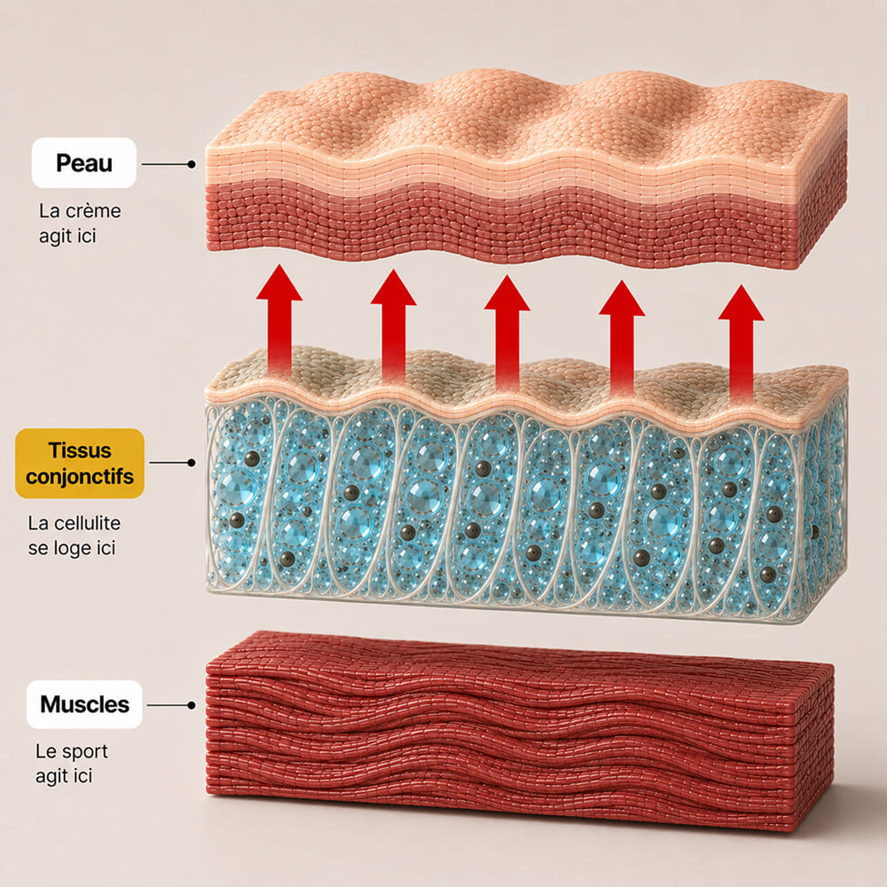 Les trois couches de la peau : peau, tissus conjonctifs, muscles